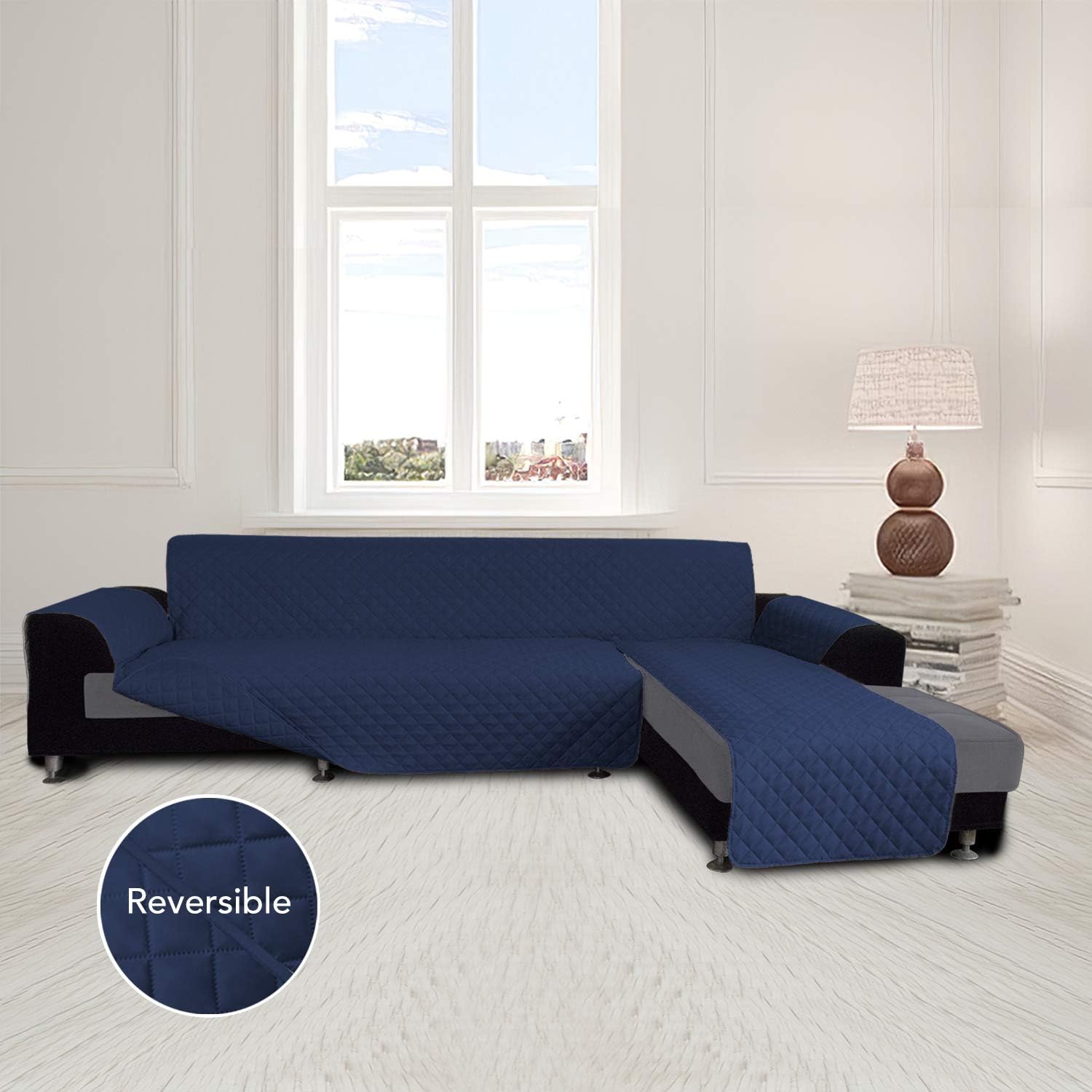Easy-Going L Shape Sofa Slipcover - Reversible Sectional Couch Cover - Chaise Lounge Cover - Furniture Protector for Pets & Kids (Small, Navy/Navy)