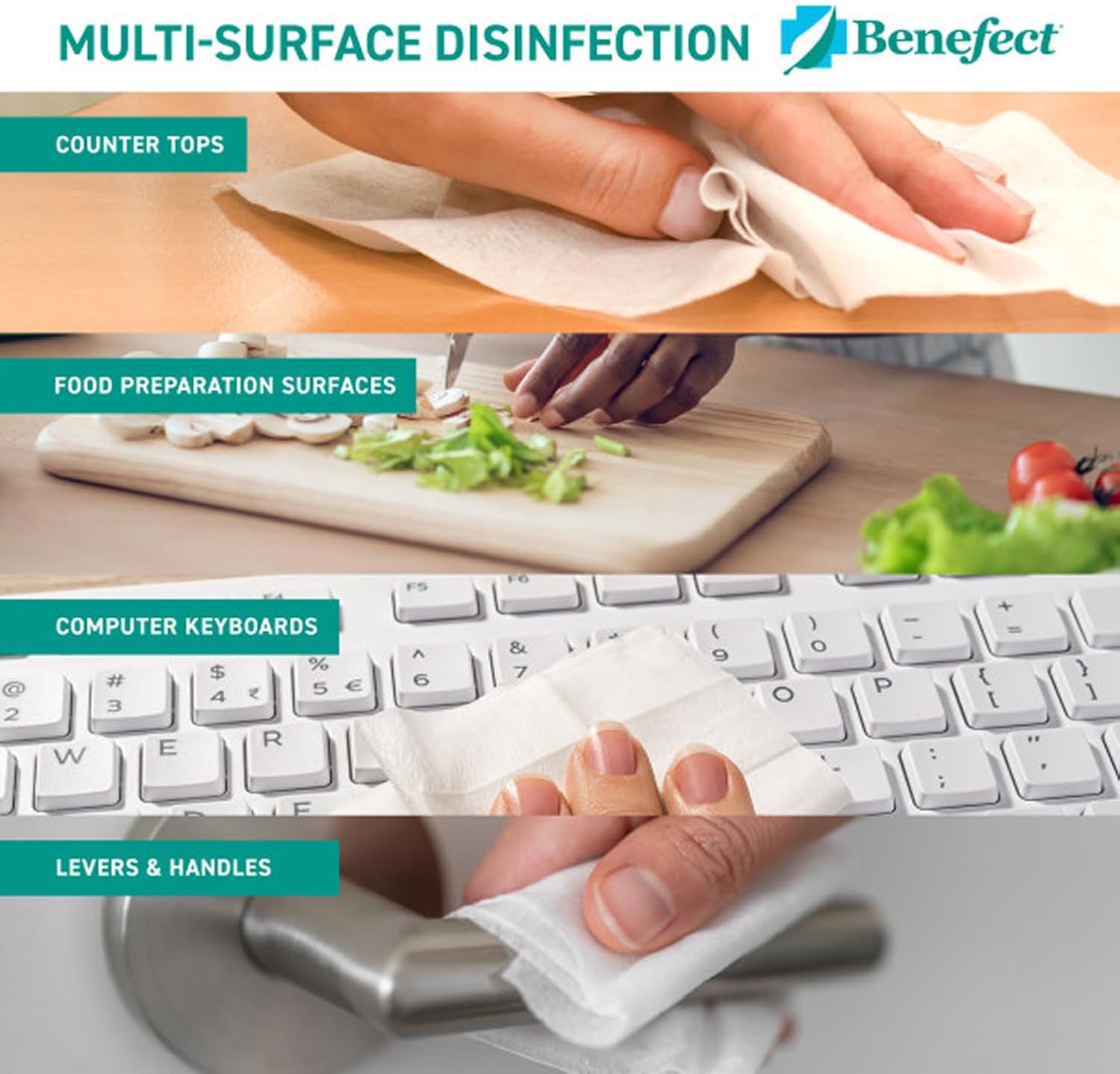 Benefect Botanical Disinfecting Wipes - (90 Wipe Count) Natural, No Residue - Antibacterial Disinfectant, Multi-Surface Cleaning and Sanitizing Wipes