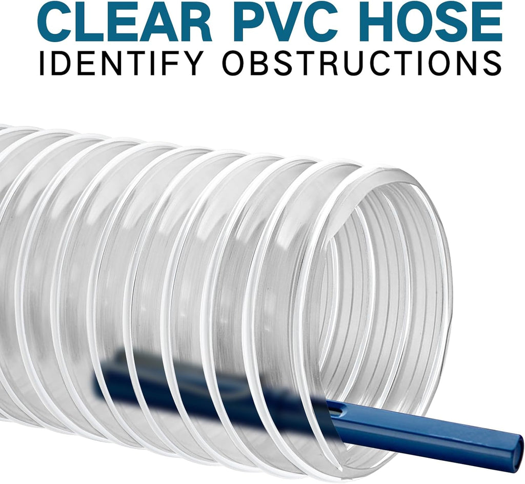 Qucship PVC Dust Collection Hose 4" x 10', Puncture-Resistant, Flexible Clear PVC Fume Hose with Carbon Steel Wire Coil for Dust Collection Systems