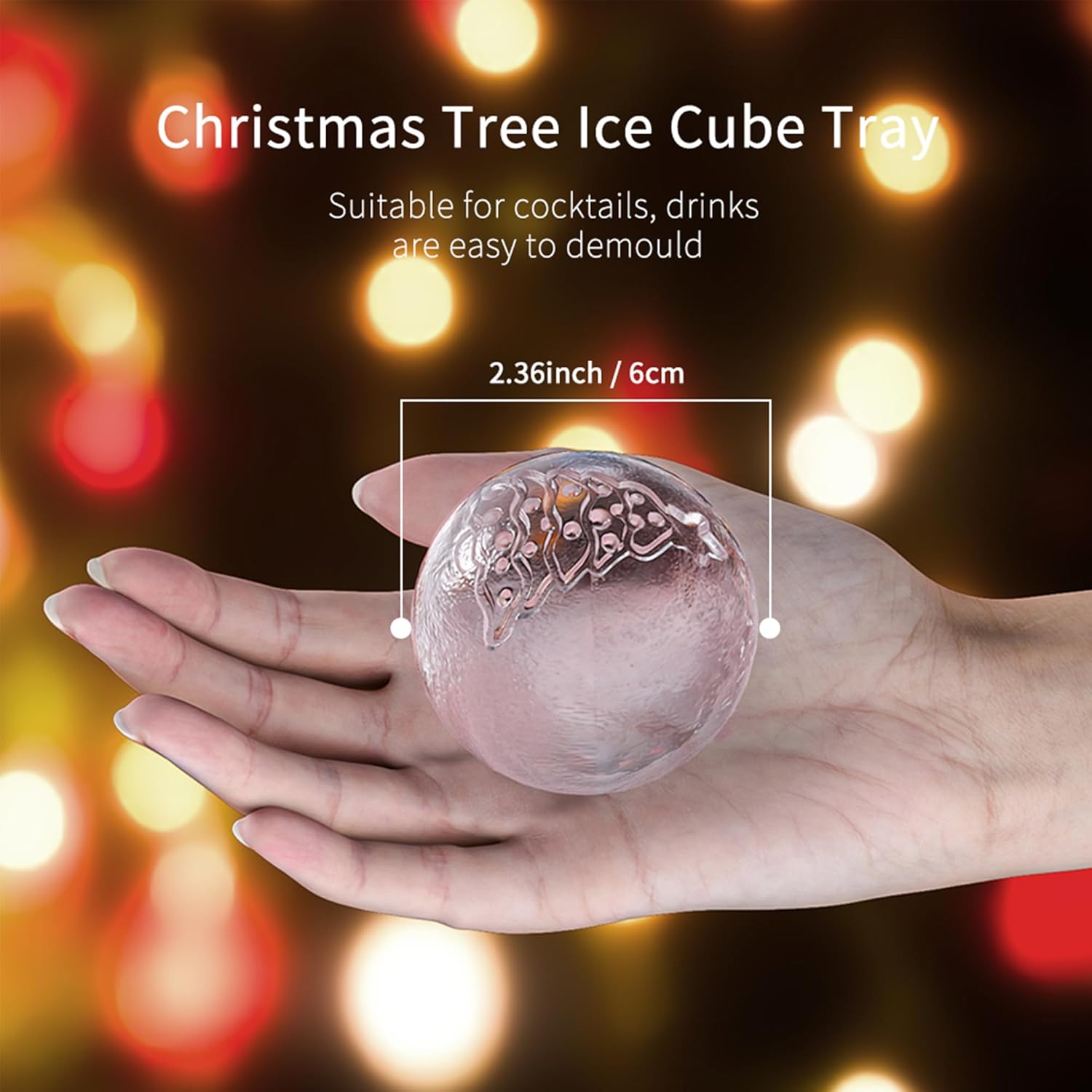 Novelty Christmas Snowflake Tree Ball Ice Maker Mold Set of 4, Funny Christmas Snowflake Tree Gifts for Women, 2.36" Large Sphere Round Ice Cube Molds for Whiskey, Bourbon, Cocktails