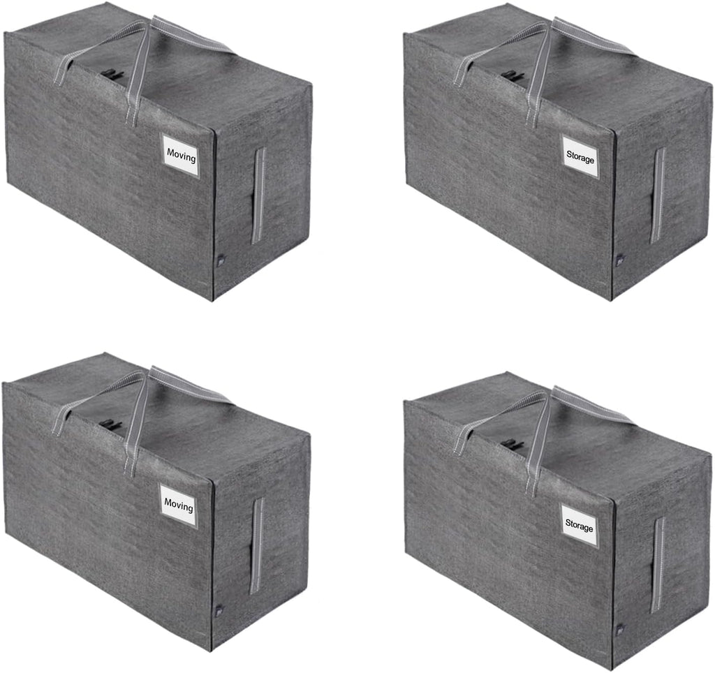 VENO 4 Pack Moving and Storage Bags, Heavy Duty, Alternative to Moving Boxes, Large Packing Totes Supplies for College Dorm Room with Zipper for Clothes, Wide Open Design (Dark Gray, 4 Pack)