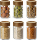 6pc Glass Mason Jars with Acacia Wood Airtight Lids - Overnight Oats & Food Storage Container Set, Clear Stackable Leakproof Kitchen Canisters for Meal Prep/Snack Organization/Spice Storage