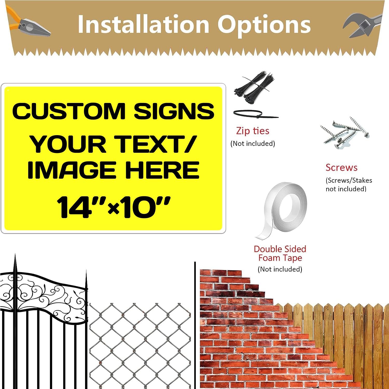 Repaly Personalized signs,Aluminum Weatherproof Metal Sign Multiple Sizes Custom Personalized Text And picture Here,hazard sign,garden sign,custom door sign,Customised business signs Yellow 14×10