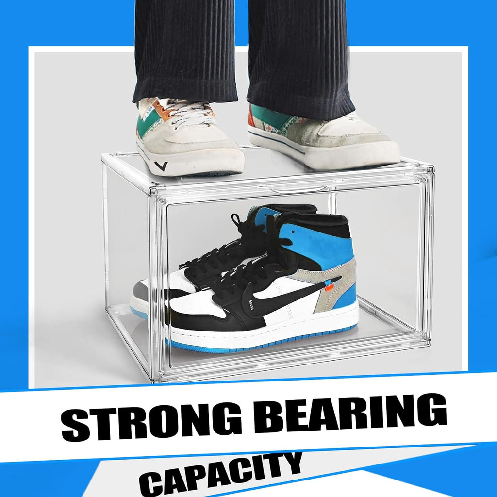 10 Pack Acrylic Shoe Storage Box Clear Plastic Stackable Acrylic Display Case with Magnetic Door Sneaker Storage for Sneakerheads Large Hat Shoe Boxes, Fit up to US Size 13