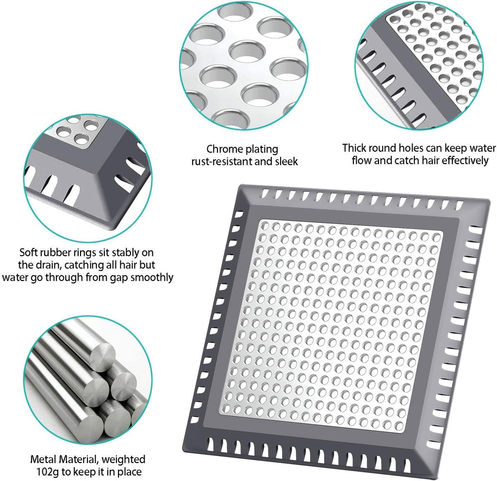 Hair Catcher/Drain Strainer/Shower Drain Cover for Bathroom Floor Drain, Stainless Steel and Silicone (6 inch, Dark Grey)