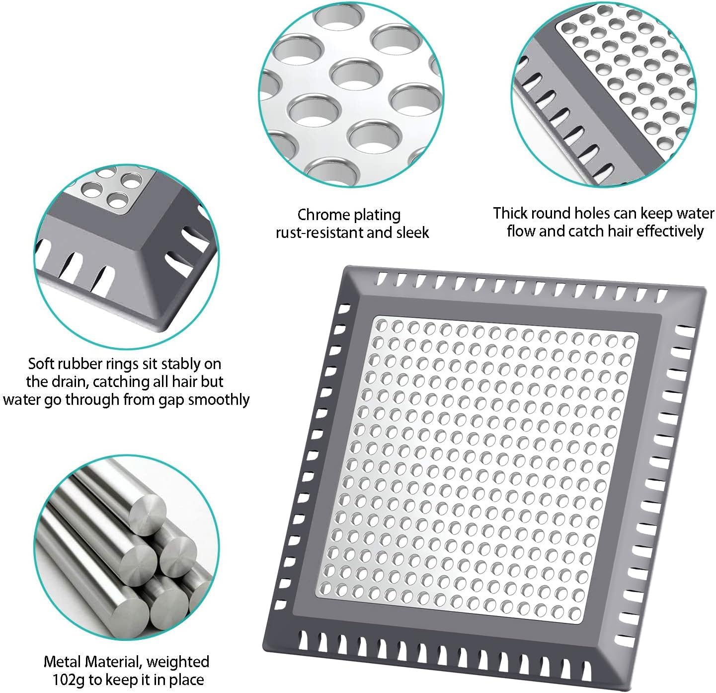Hair Catcher/Drain Strainer/Shower Drain Cover for Bathroom Floor Drain, Stainless Steel and Silicone (6 inch, Dark Grey)