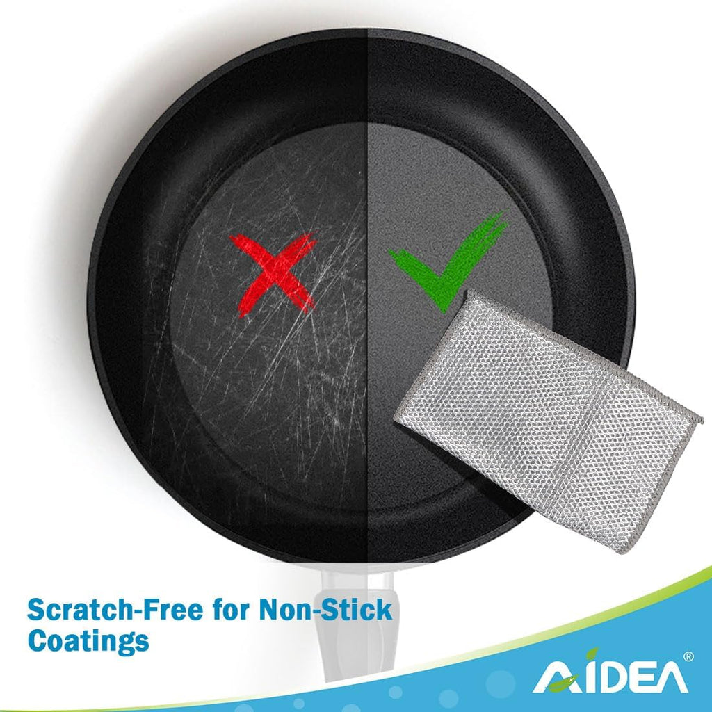 AIDEA Non Scratch Wire Dishcloth 12PK, Wire Dishwashing Rag for Wet and Dry, Washable Dish Rags No Odor, Cleaning Pads Steel Scrubber for Cookware, Sinks, Dishes, Stove Tops, 7"×8"