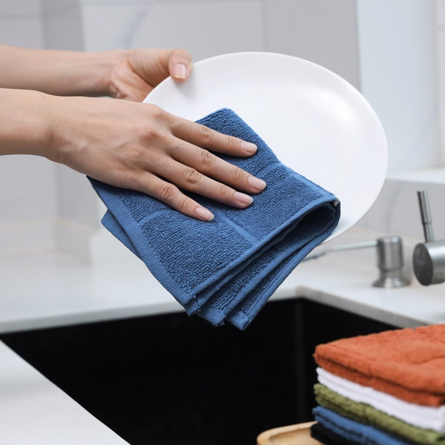 Glynniss Dishcloths Kitchen Highly Absorbent Dish Rags 100% Cotton Dish Cloths for Washing Dishes, Cleaning (Rust White, 11x11)