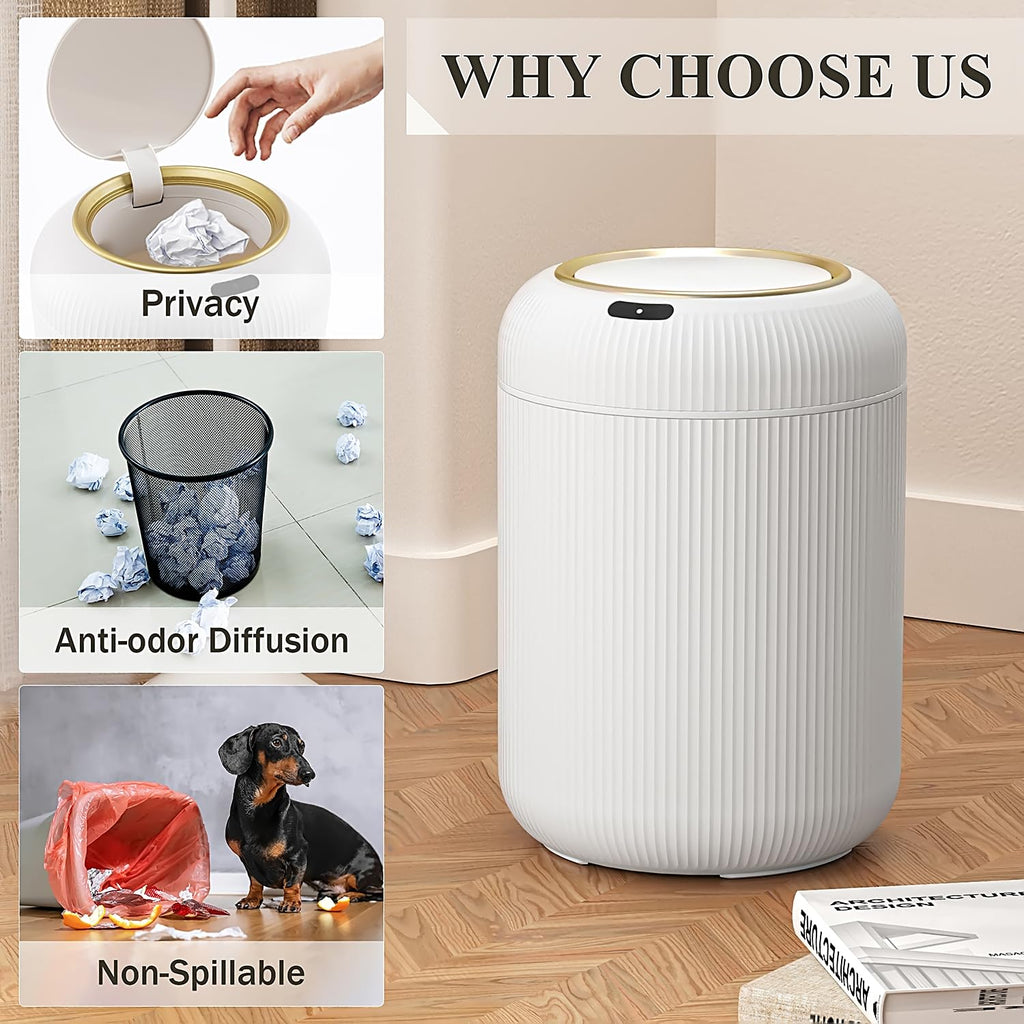Automatic Motion Sensor Bathroom Trash Can with Lid, 3 Gallon Touchless Trash Bin, Smart Plastic Electric Garbage Cans Small White Wastebasket for Office, rv, Bedroom, Living Room