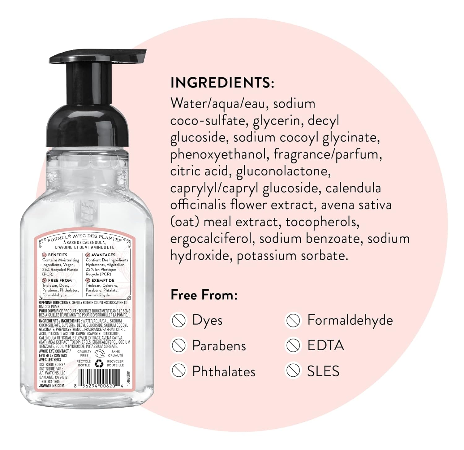 J.R. Watkins Foaming Hand Soap Pump with Dispenser, Moisturizing All Natural Hand Soap Foam, Alcohol-Free, Cruelty-Free, USA Made, Use as Kitchen or Bathroom Soap, Grapefruit, 9 fl oz, 6 Pack