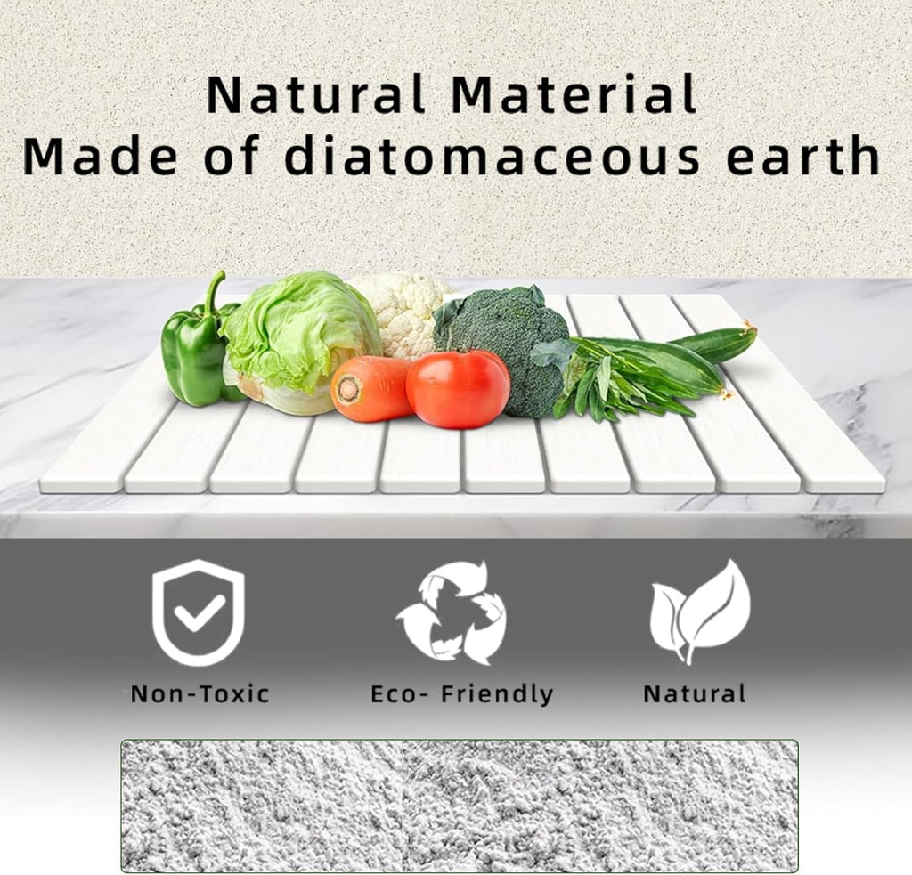 Stone Drying Mat for Kitchen Counter, Collapsible Dish Drying Mat, Fast Drying Diatomaceous Earth Dish Drying Mats, Water Absorbent Diatomite Kitchen Mat (white, medium)