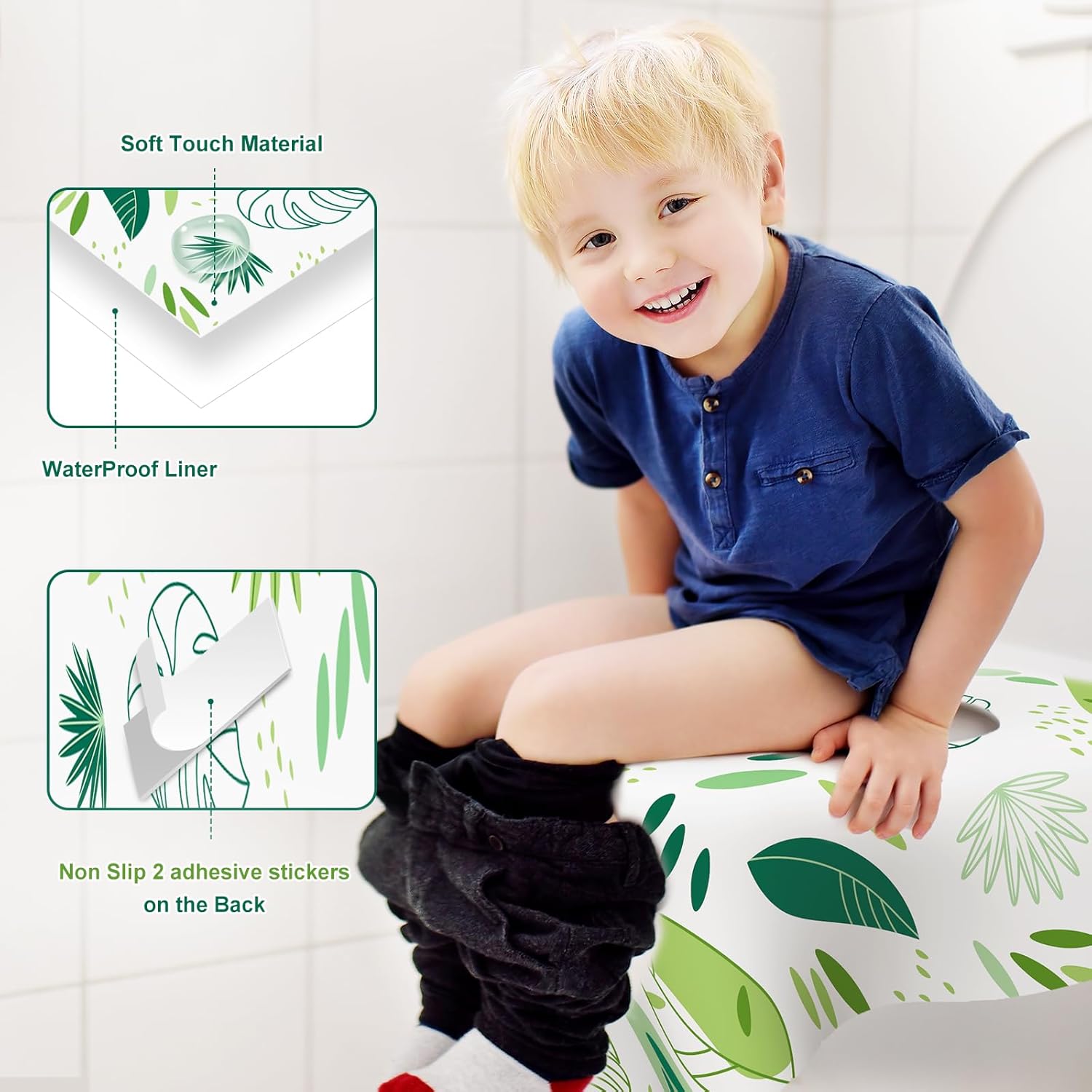 30 Pack Toilet Seat Covers Disposable, Kids, and Adults, Individually Wrapped for Travel, Large Waterproof Potty Covers for Toddlers, Toddler Potty Training for Public Restroom, Airplane, Trip - Leaf