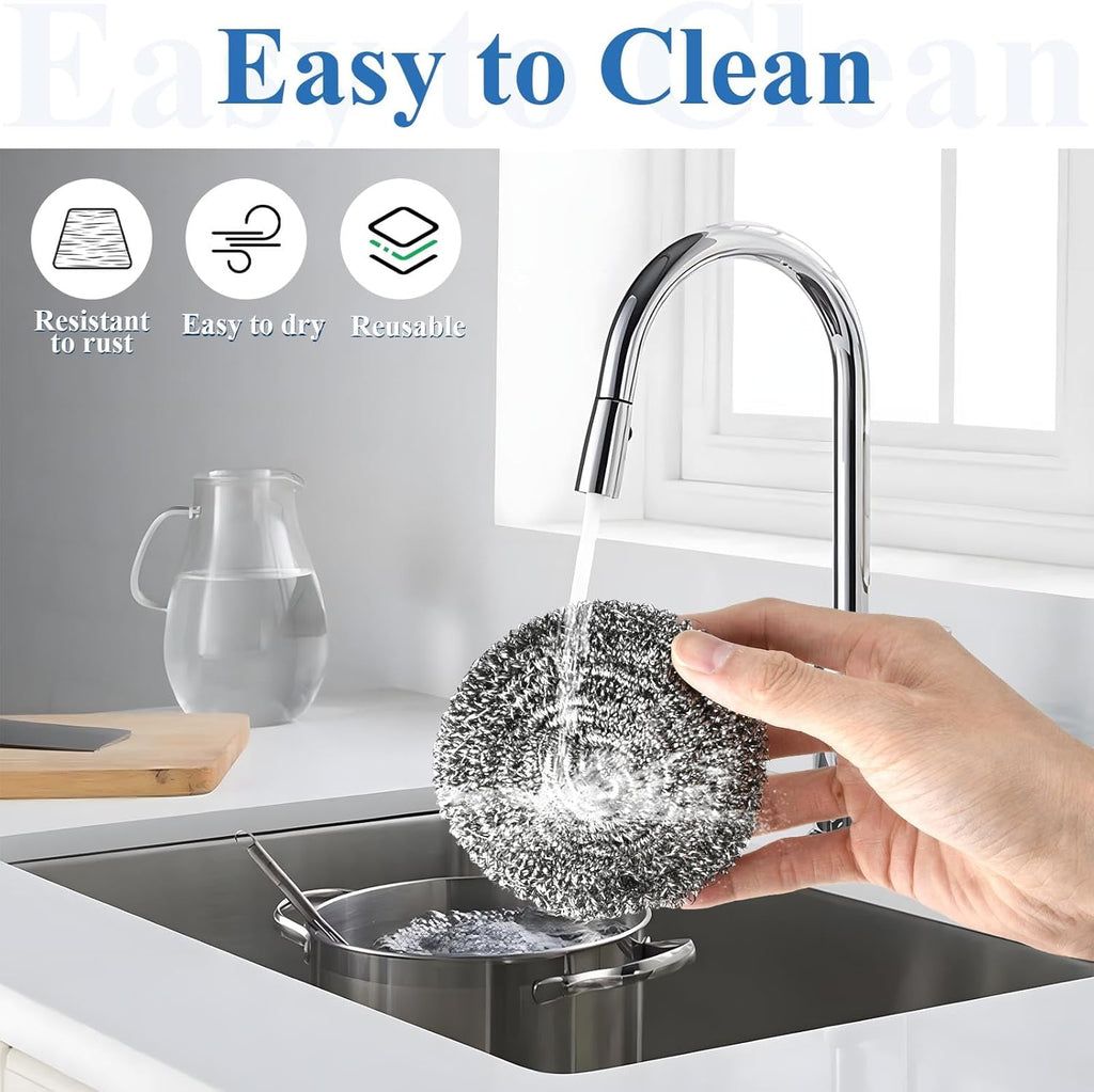 40 Pcs Stainless Steel Scrubber Bulk, Heavy Duty Steel Wool Scrubber 40 Gram, Large Metal Sponge Wire Scouring Pad for Tough Cleaning Kitchen Cookware, Removing Rust Dirty