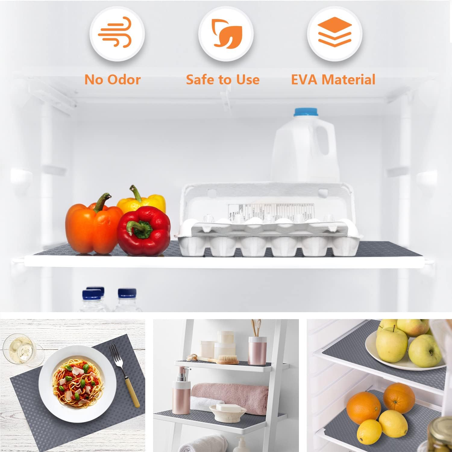 Shelf Liners for Kitchen Cabinets Refrigerator Liners Waterproof & Oil-Proof Kitchen Cupboard Liner Durable Drawer Mats EVA Material Non Adhesive Fridge Mats for Shelves - Gray 23.6 x 78.7 Inches