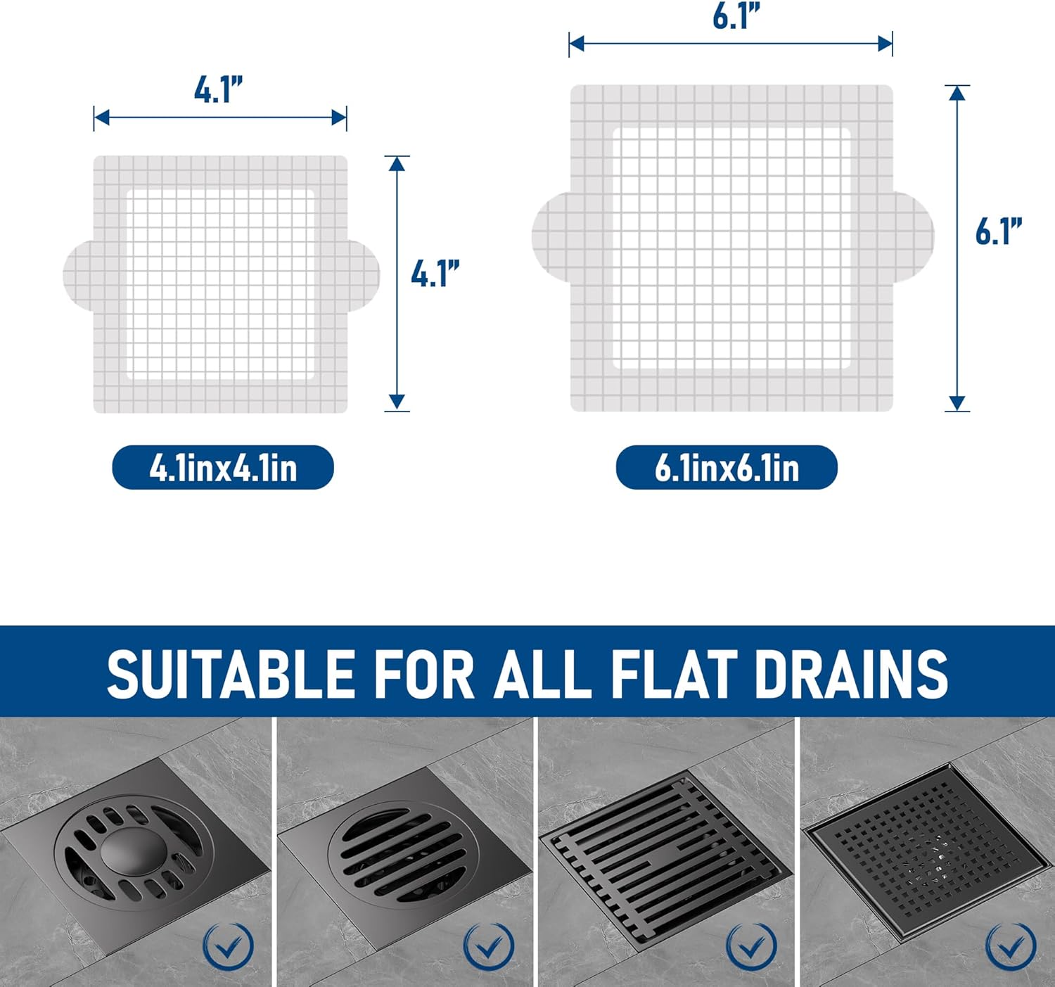 Disposable Hair Catcher Shower Drain Mesh Stickers, Hair Catchers for Shower, 25 Pack, 6.1 Inch - Square
