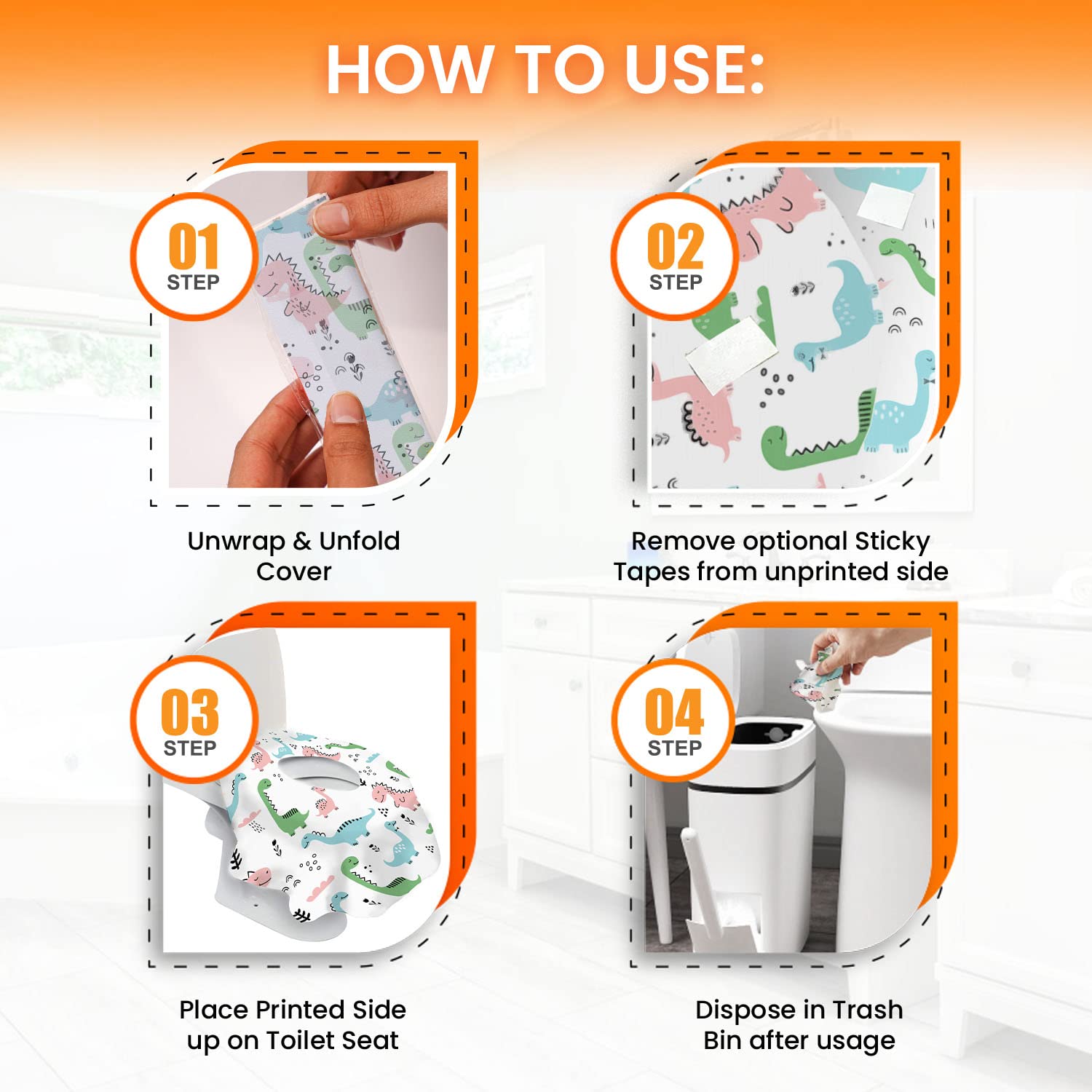 20 Extra Large Toilet Seat Covers Disposable for Kids & Adults-Toilet Covers Disposable for Travel-Toddler Toilet Seat Cover Liners for Potty Training-Individually Wrapped-Waterproof (Dinosaurs)