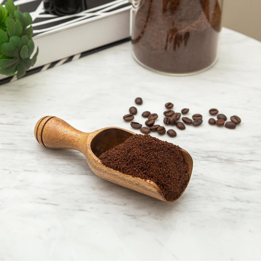 Wooden Scoops for Canisters 4PCS Wooden Scoop for Jars 4.9″Med-size Acacia Measuring Spoon for Ground Coffee Scoops Shovel Kitchen Scooping for Powder Bath Salt Laundry Detergent Shove-Multipurpose