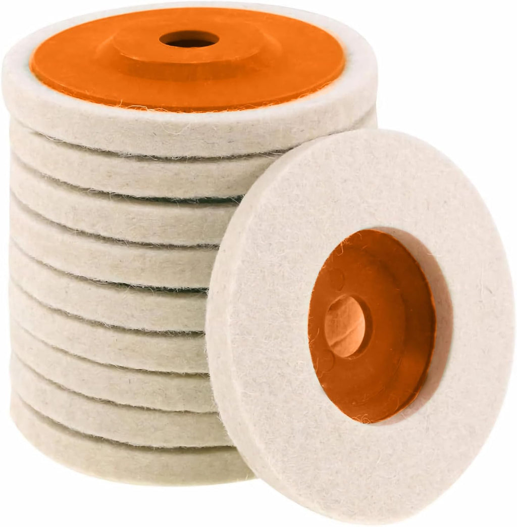10 Pcs 4 Inch Wool Felt Polishing Wheel Disc,Wool Polishing Wheel Disc for 5/8" Arbor Angle Grinder, for Metal Aluminum,Stainless Steel, Chrome, Jewelry, Wood, Plastic, Ceramic, Glass