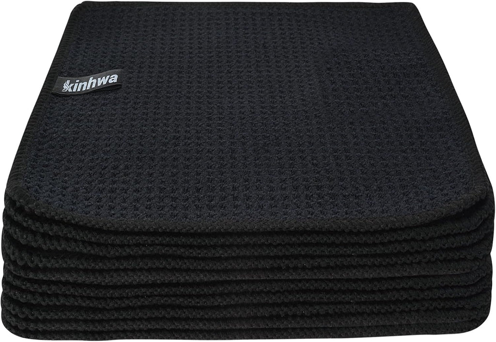 KinHwa Dish Cloths for Washing Dishes Kitchen Towels Microfiber Dish Towels for Kitchen Dish Towels Absorbent 8inch x 8inch 6 Pack (Black, 8in x 8in 10 PC)