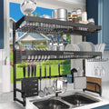 Over The Sink Dish Drying Rack,3 Tier Adjustable Length (25.5'' to 37.4'') Full Stainless Steel Large Storage Kitchen Dish Rack,For Kitchen Counter,Expandable Multifunctional Organizers,Black