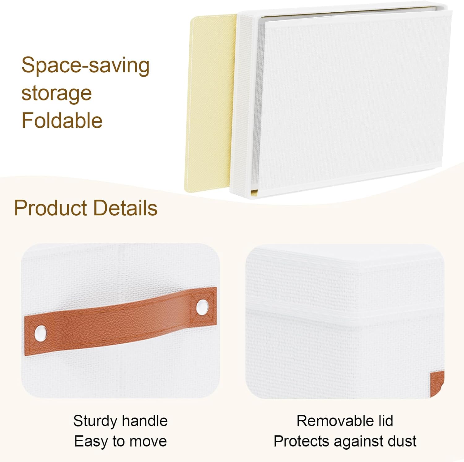 Fabric Storage Bins, 7.1 x 9.1 x 13 Inch Clothes Boxes for Shelves with Lids, Baskets for Organizing with Handles, Decorative Linen Closet Organizers, White, 5 Pack