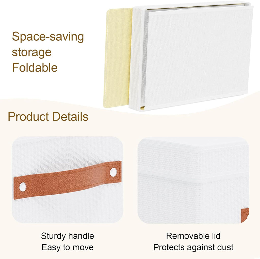 Fabric Storage Bins, Clothes Boxes for Shelves with Lids, Baskets for Organizing with Handles, Decorative Linen Closet Organizers, White, 3 Pack, 15 x 9.8 x 8.3 Inch