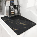 AMOAMI Coffee Mat - Hide Stain Rubber Backed Absorbent Dish Drying Mat for Kitchen Counter - Black & Gold