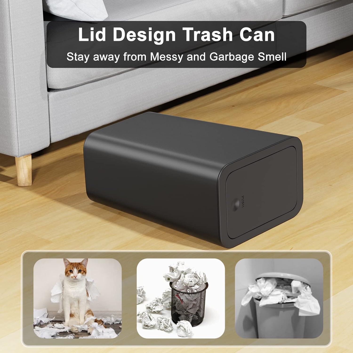 N. NETDOT 3 Pack Small Trash Can with lid, 1.8 Gallon Bathroom Trash Can,Garbage Can Slim Trash Bin Waste Basket for Bathroom,Kitchen,Bedroom,Living Room,Office,Laundry - Black