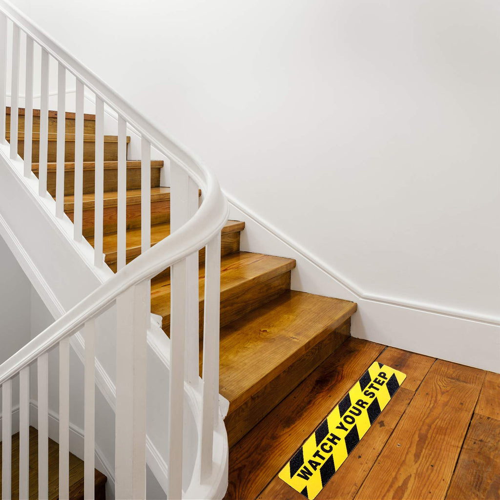 Boao 4 Pieces Watch Your Step Stickers Sign 6 x 24 Inch Caution Watch Your Step Floor Decals Warning Sticker Adhesive Tape Anti Slip Abrasive Tape for Workplace Safety Wet Floor Caution