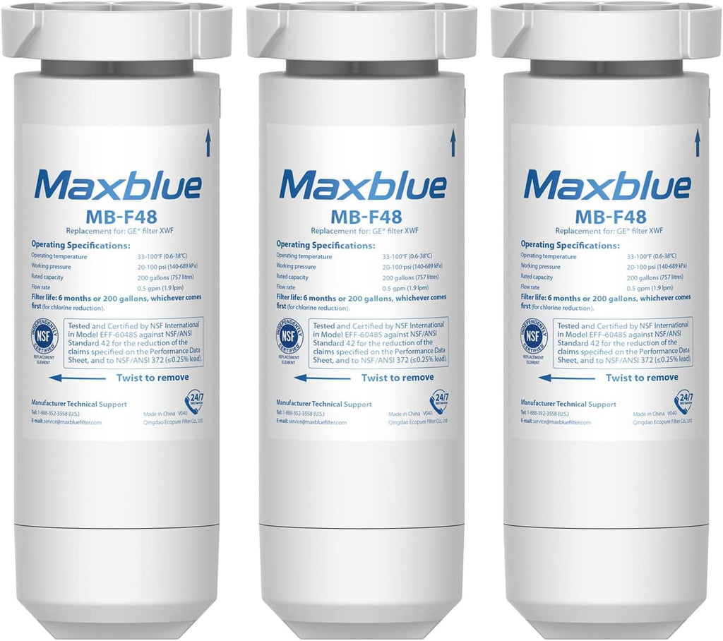 Maxblue XWF Replacement for GE® XWF, WR17X30702, NSF Certified Refrigerator Water Filter, 3 Filters (Not XWFE®)