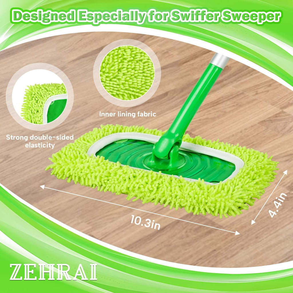 6Pcs Reusable Microfiber Mop Pads Compatible with Swiffer Sweeper Mop, Wet and Dry Flat mop Cover, Replacement Sweeping Mopping pad Refills for Surface/Hardwood Floor Cleaning