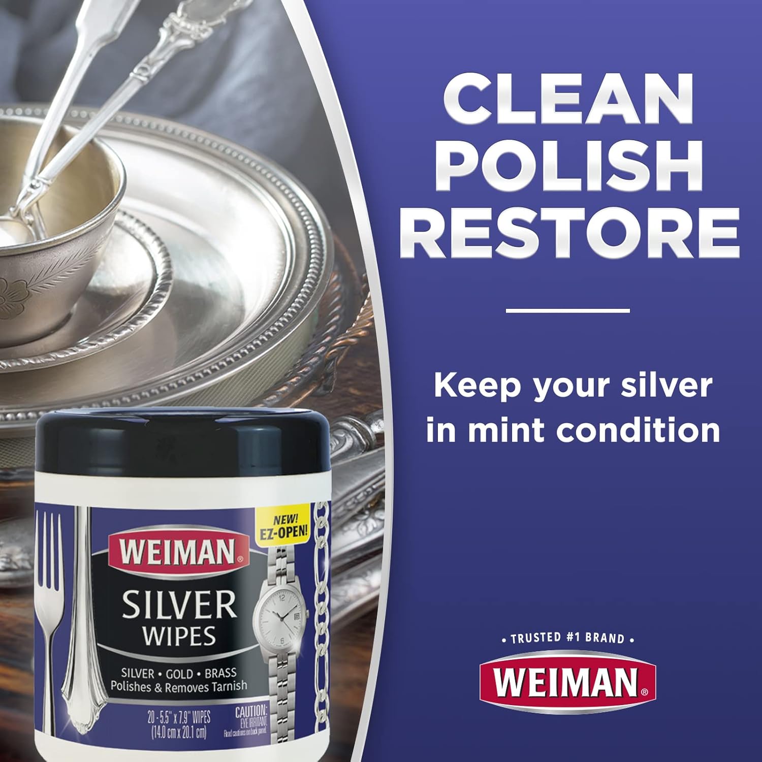 Weiman Jewelry Polish Cleaner, Tarnish Remover Wipes - 40 Count - Use on Silver Jewelry Antique Silver Gold Brass Copper and Aluminum