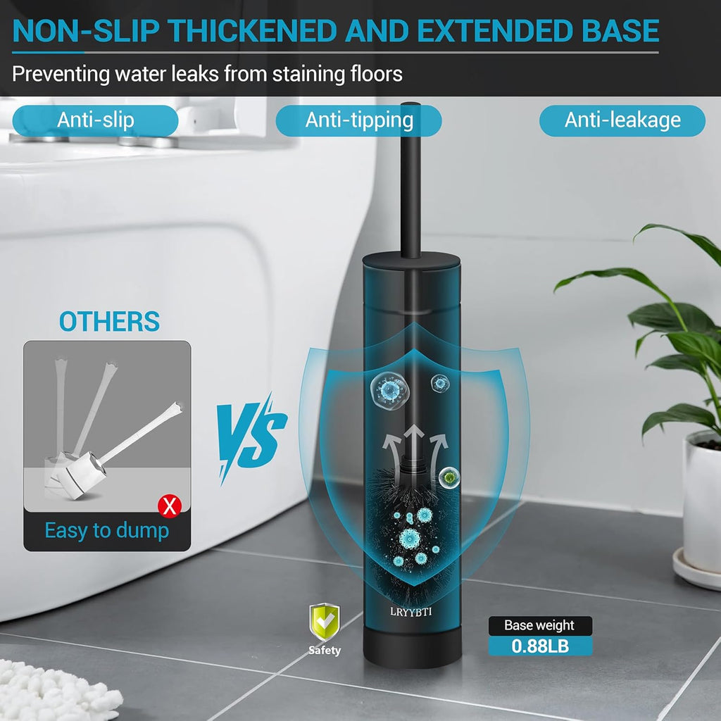 Stainless Steel Toilet Brush with Holder, 2 Black Bristle Heads