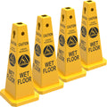Plastic Traffic Cones, 4-Sided Message Cones, Road Safety Parking Cones, Standing Traffic Warning Signs for Cleaning Area, Garage, No Entry (4, Caution Wet Floor, Large)