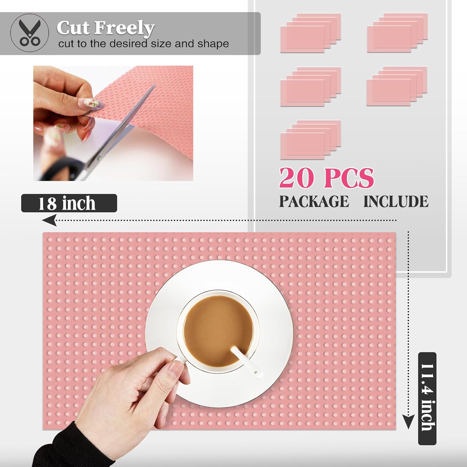 20Pcs Refrigerator Liners, Washable Fridge Liner Shelf Mats Refrigerator Pads for Cupboard Cabinet Drawer Home Kitchen Accessories Organization (Pink)