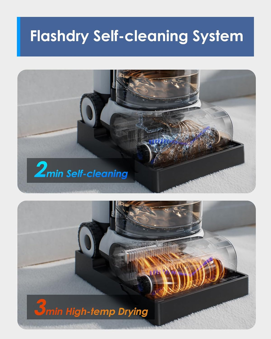 Tineco CARPET ONE Cruiser Smart Carpet Cleaner, Self-Cleaning and FlashDry, Deep Cleaning for Carpet and Upholstery 167℉ PowerDry 130W Powerful suction SmoothPower
