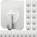DGYB 20 Pcs Silver Adhesive Hooks for Hanging 22lb Self Adhesive Wall Hooks Heavy Duty Waterproof Sticky Hook for Shower Home Bathroom Kitchen Office