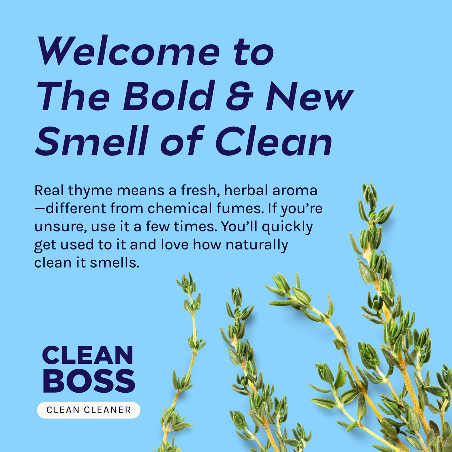 CleanBoss Botanical Disinfectant - 24 oz (Pack of 2) - Multi-Surface Cleaner - Kills 99.9% of Germs + Cold & Flu Viruses - Fresh Thyme Scent - No Rinse on Food Contact Surfaces - Pet Friendly