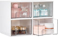Vtopmart 4Pack Small Stackable Storage Drawer, Bathroom Makeup Organizer,Plastic Storage Bins For Vanity, Undersink, Kitchen Cabinets, Pantry, Home Organization(White)