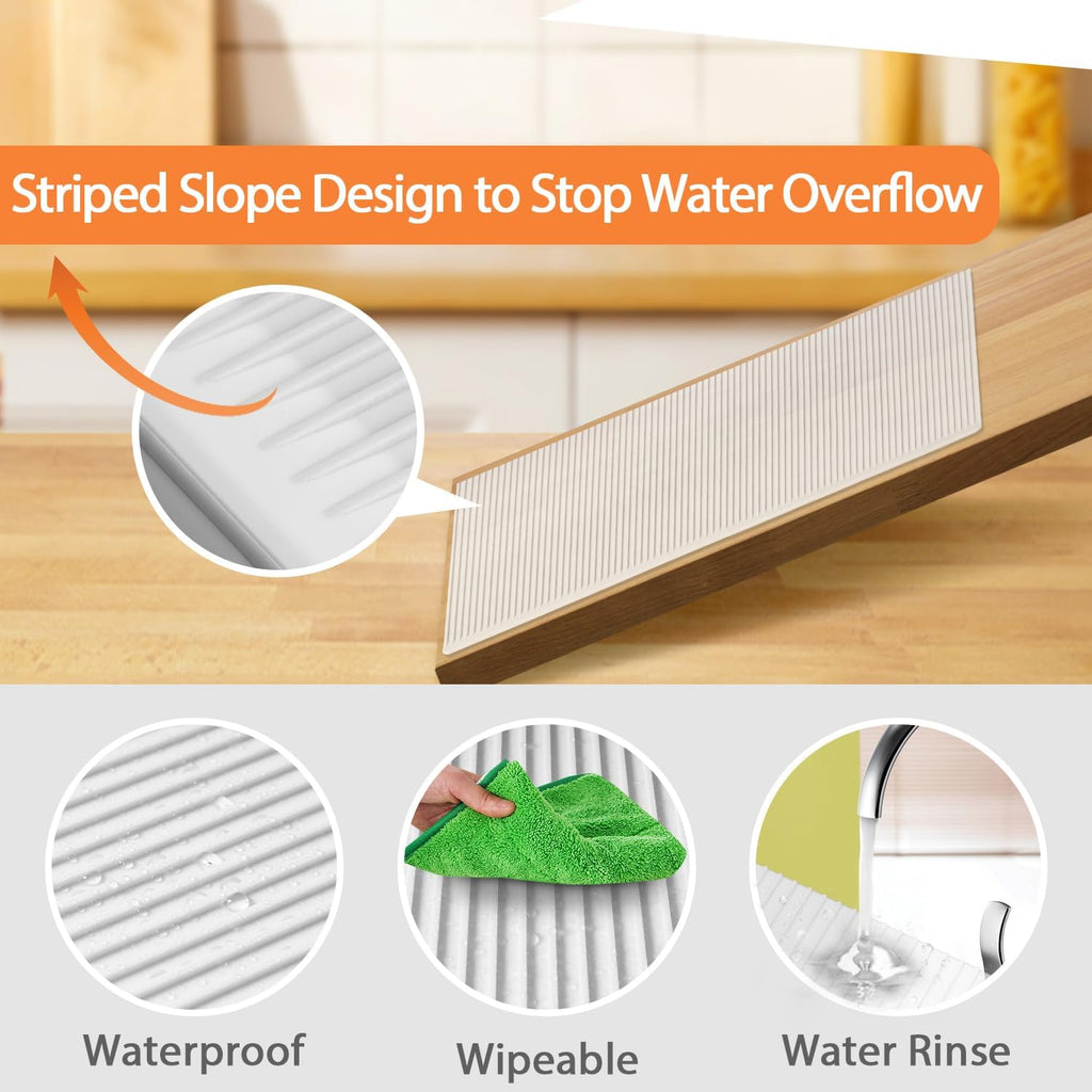 GOYLSER Silicone Refrigerator Liner for Glass Shelves Washable, Striped Fridge Liners for Shelves, 4Pcs Clear Drawer Liners No Adhesive Refrigerator Shelf Liner, 17.7x11.8 inch