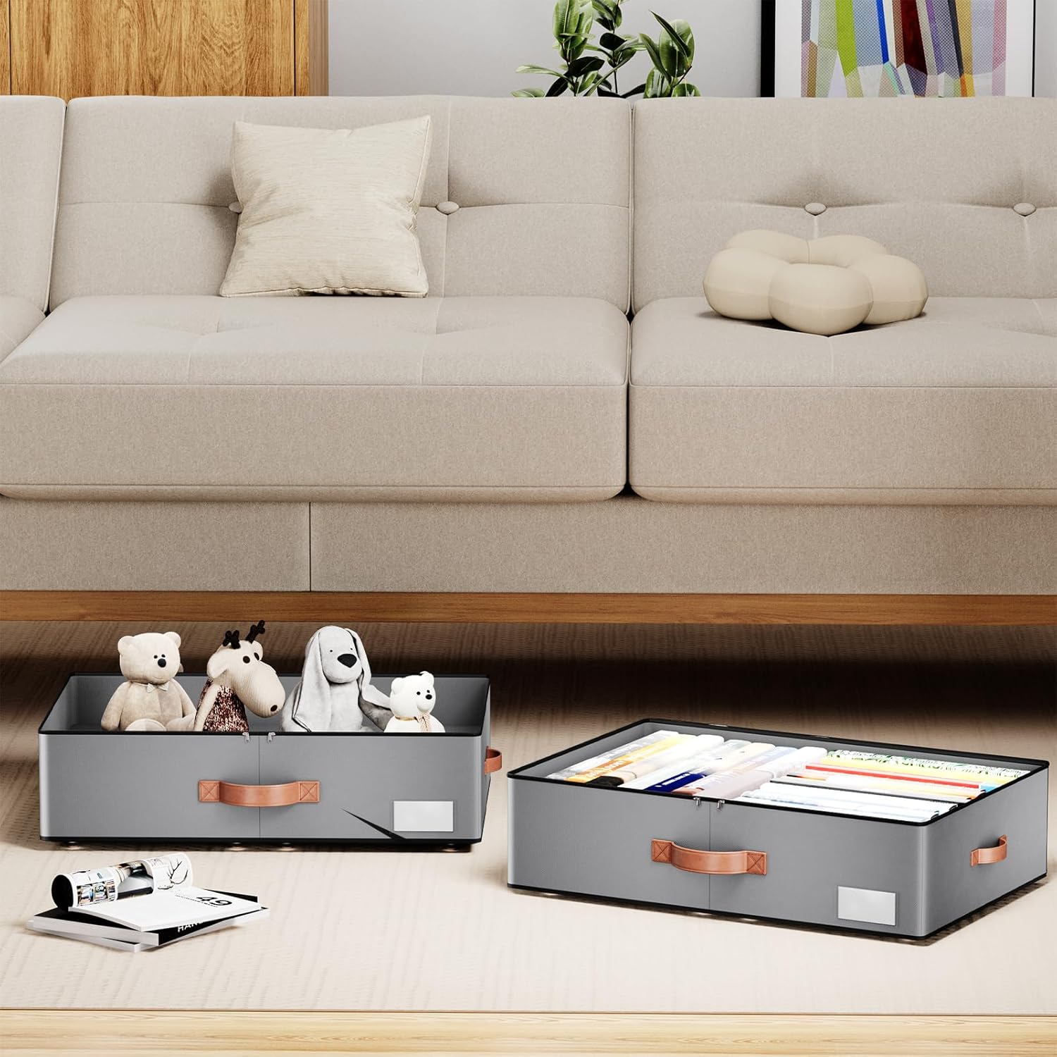 Under bed Storage With Wheels,Large Capacity 7.5 inches Height Storage Bins,Rolling Under bed Shoe Storage Containers,Under bed Storage Drawers for clothes & blankets