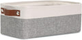 DULLEMELO Fabric Bathroom Storage Bin with Leather Handles, Narrow Organizer for Towels, Toilet Paper Rolls, Storage Basket for Back of Toilet, Vanities, Shelves & Cabinets (White&Gray)