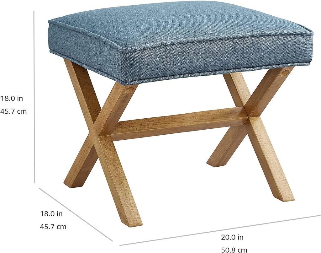 Amazon Basics Small Ottoman Foot Rest, Mid-Century Modern X Square Polyester Foot Stool, Indigo Blue, 20"W x 18"D x 18"H (Previously Rivet Brand)
