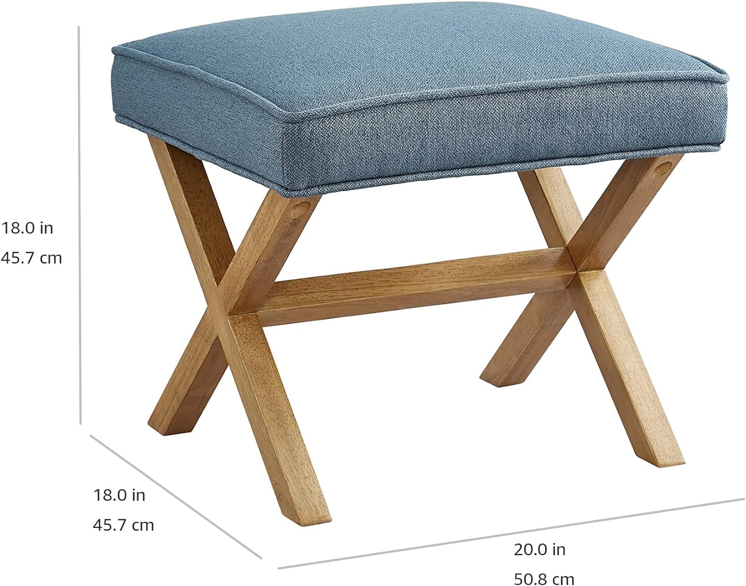 Amazon Basics Small Ottoman Foot Rest, Mid-Century Modern X Square Polyester Foot Stool, Indigo Blue, 20"W x 18"D x 18"H (Previously Rivet Brand)