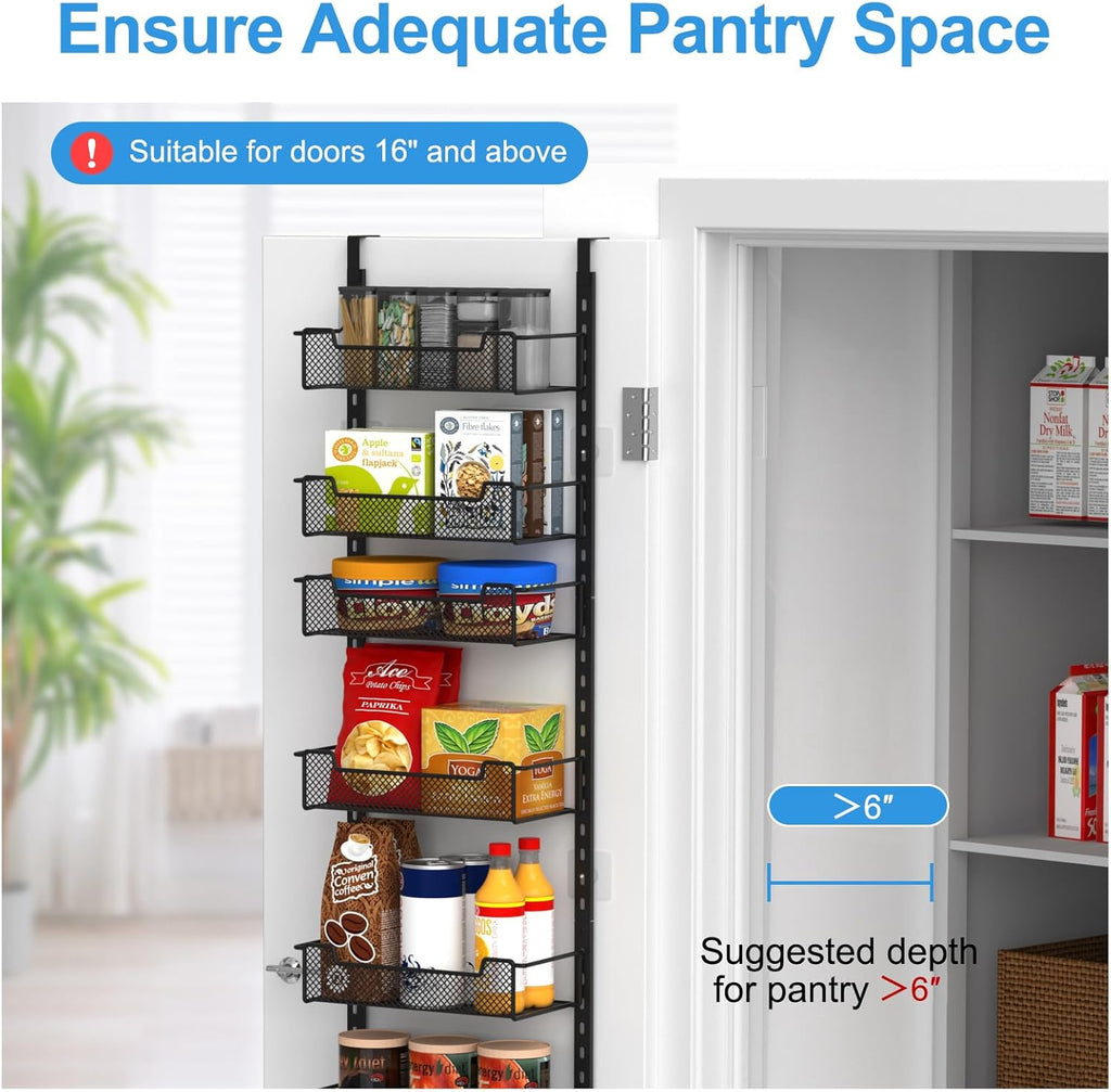 12.3" W Narrow Over the Door Pantry Organizer, 8-Tier Over the Door Organizer with Adjustable Basket, Pantry Door Organization for Pantry Kitchen Storage Room Spice Rack, Black