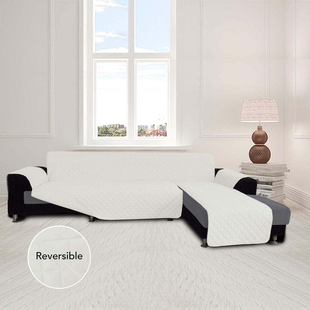 Easy-Going Sofa Slipcover L Shape Sofa Cover Sectional Couch Cover Chaise Cover Reversible Furniture Protector for Pets Kids Children Dog Cat (Large, Ivory/Ivory)