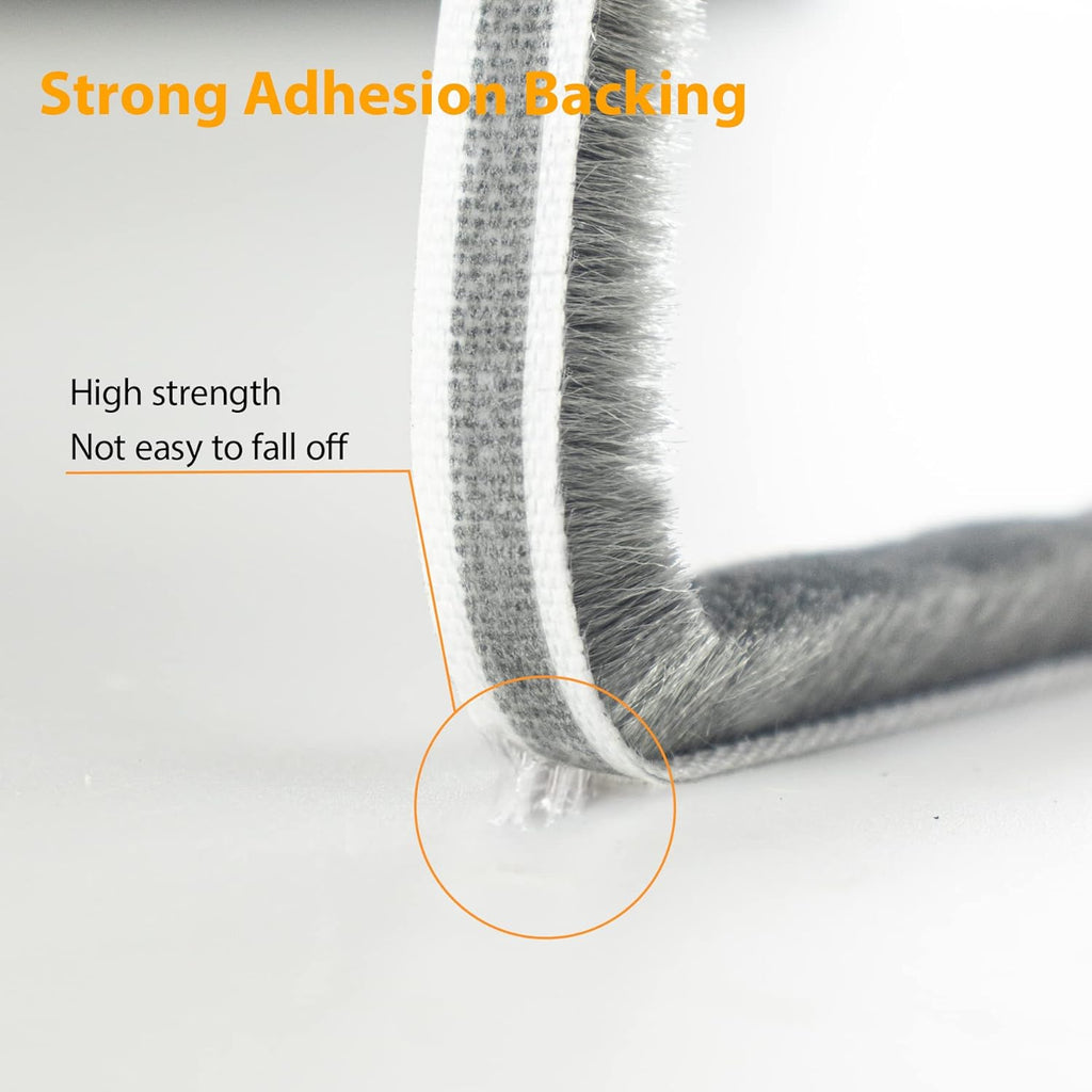 39.4FT Brush Weather Stripping, Neat Pile Self Adhesive Seal Strip for Windows and Door, Weatherstrip for Soundproofing, Windproof, Dustproof, Stronger Stickiness, 0.35'' Wide x 0.35'' Thick, Grey