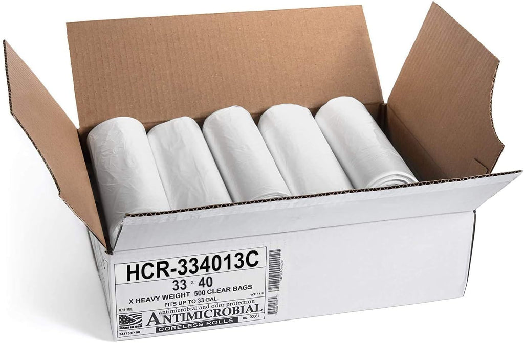 Aluf Plastics High Density Trash Bags, 33 Gallon, 500 Count, 13 Micron (eq), 33" x 40", Clear, for Bathroom, Office, Industrial, Commercial, Janitorial, Municipal, Recycling