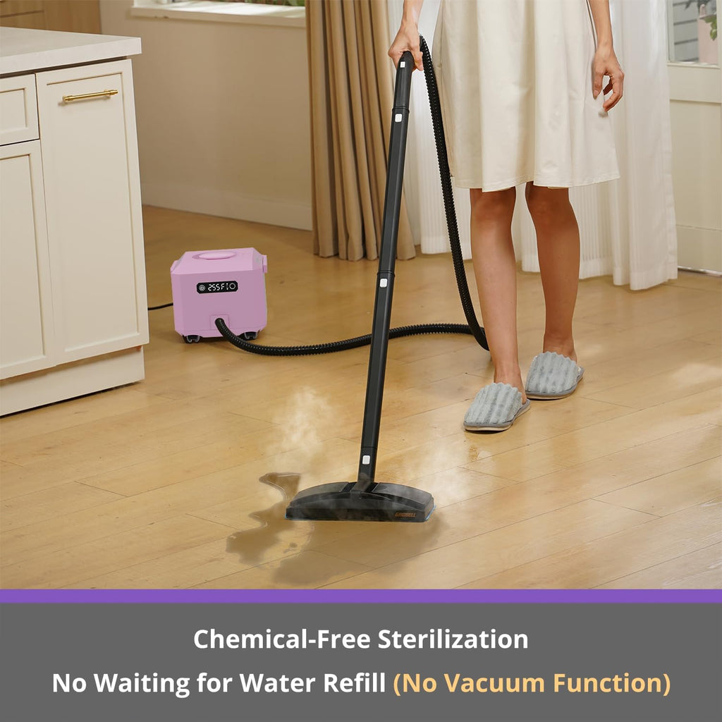 Steam Cleaner: 1650W, Fast 50-Sec Heat-Up-21-Piece Kit Refill Anytime-No Cooling-Detachable Hose Steamer Mop for Home Use Car Bed Furniture Bathroom Tile Grout Floor Cleaning And More Pink