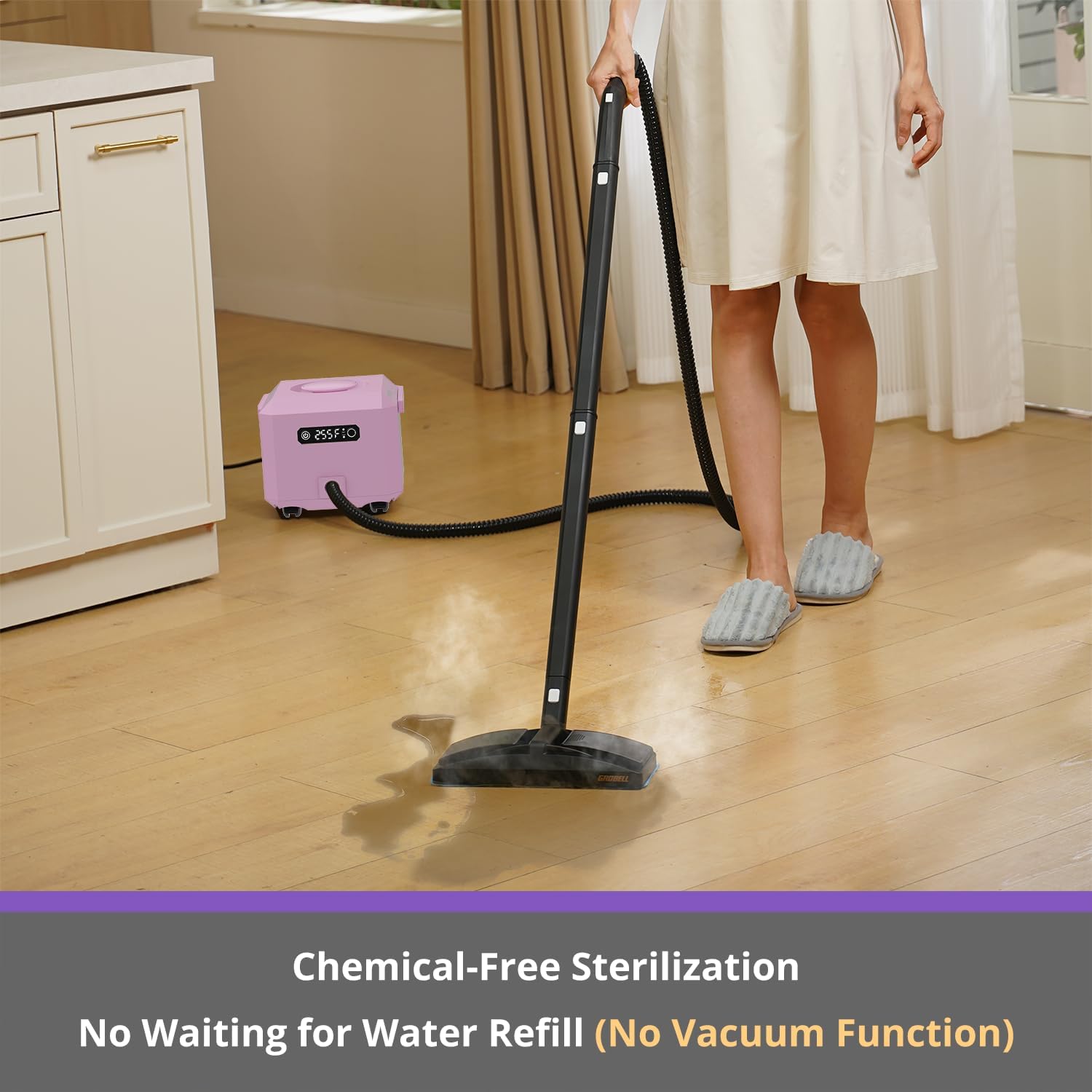 Steam Cleaner: 1650W, Fast 50-Sec Heat-Up-21-Piece Kit Refill Anytime-No Cooling-Detachable Hose Steamer Mop for Home Use Car Bed Furniture Bathroom Tile Grout Floor Cleaning And More Pink